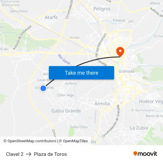 Clavel 2 to Plaza de Toros map