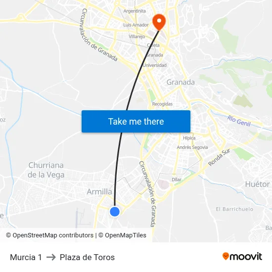 Murcia 1 to Plaza de Toros map
