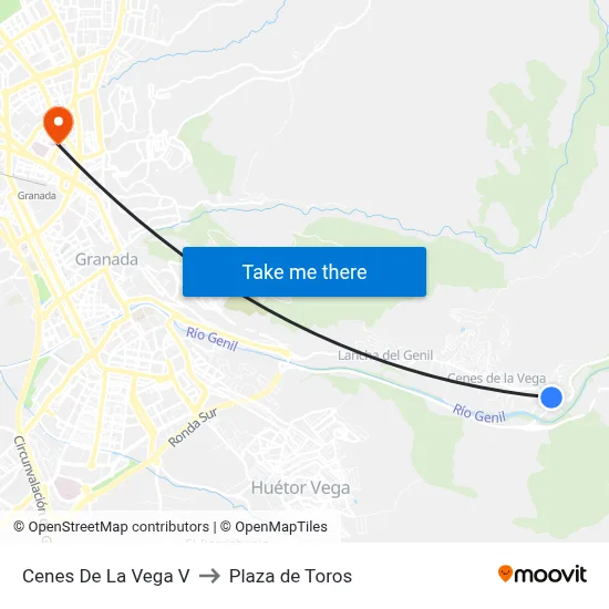 Cenes De La Vega V to Plaza de Toros map