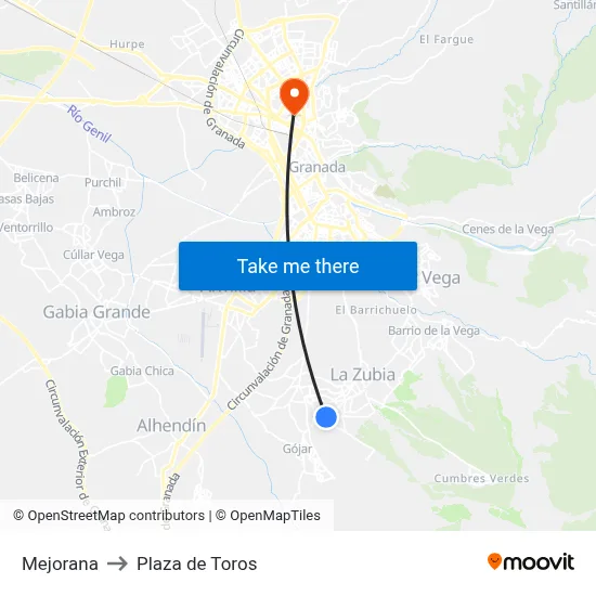 Mejorana to Plaza de Toros map