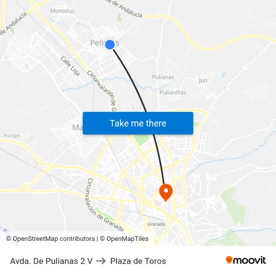 Avda. De Pulianas 2 V to Plaza de Toros map