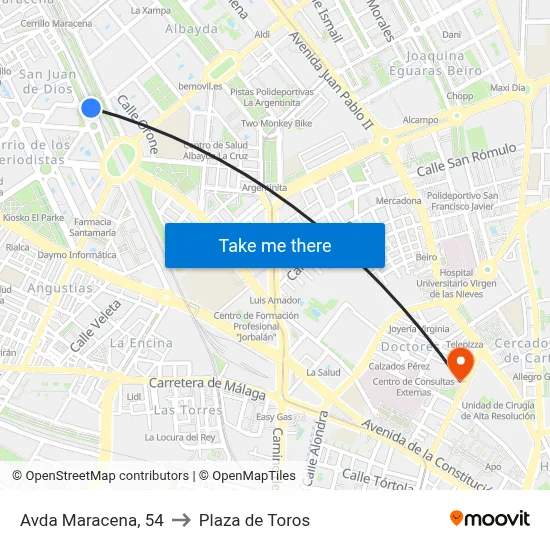 Avda Maracena, 54 to Plaza de Toros map