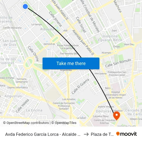 Avda Federico García Lorca - Alcalde Díaz Berbel to Plaza de Toros map