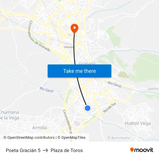 Poeta Gracián 5 to Plaza de Toros map