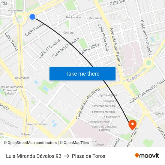 Luis Miranda Dávalos 93 to Plaza de Toros map