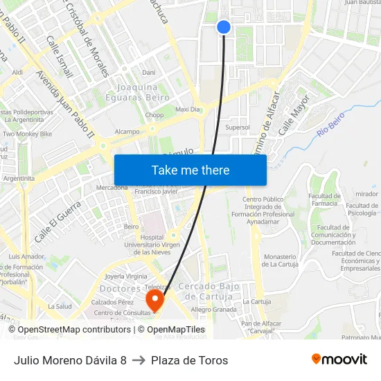 Julio Moreno Dávila 8 to Plaza de Toros map