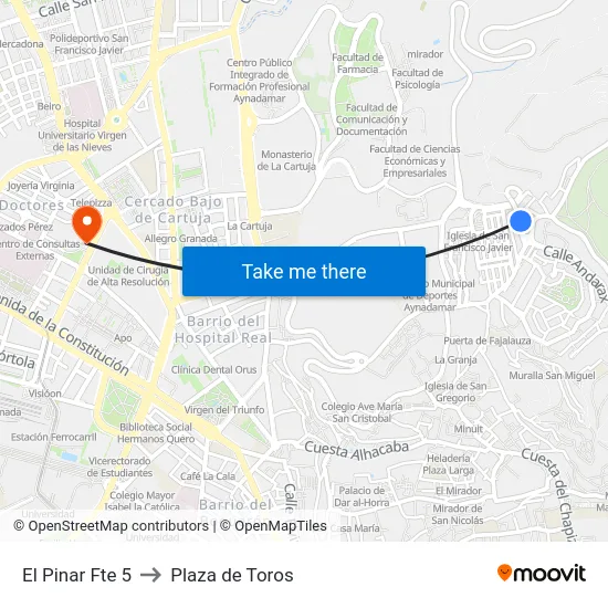 El Pinar Fte 5 to Plaza de Toros map