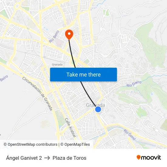 Ángel Ganivet 2 to Plaza de Toros map