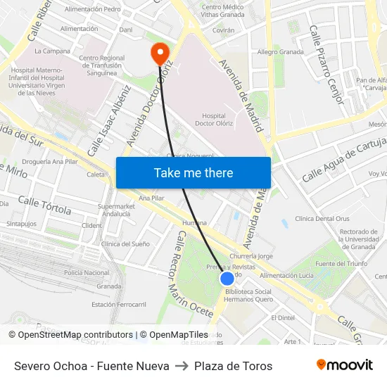 Severo Ochoa - Fuente Nueva to Plaza de Toros map
