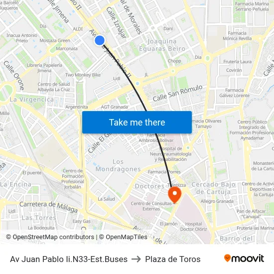 Av Juan Pablo Ii.N33-Est.Buses to Plaza de Toros map