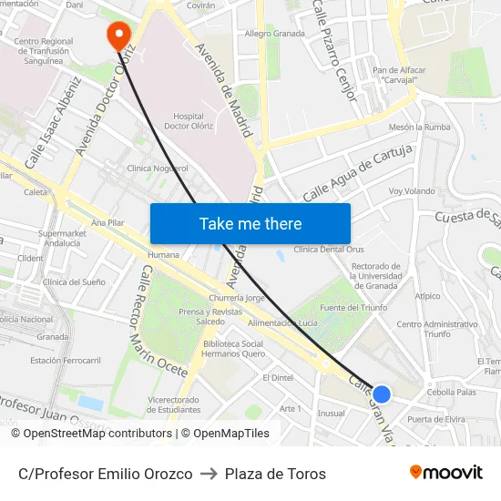 C/Profesor Emilio Orozco to Plaza de Toros map