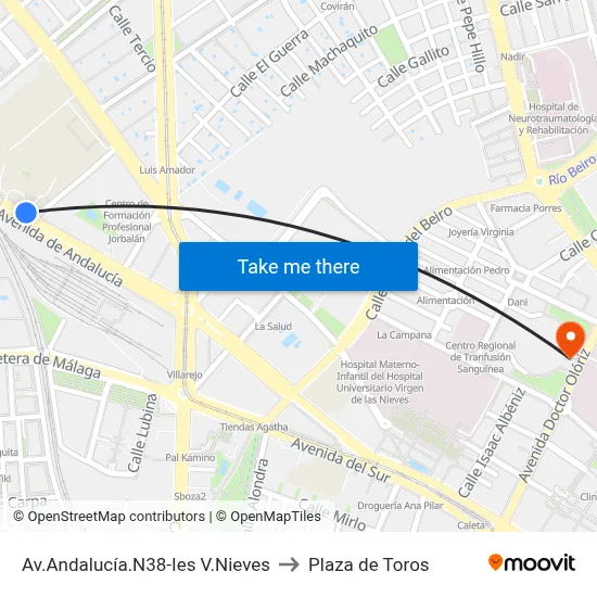 Av.Andalucía.N38-Ies V.Nieves to Plaza de Toros map