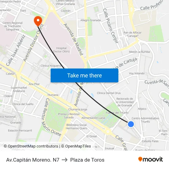 Av.Capitán Moreno. N7 to Plaza de Toros map