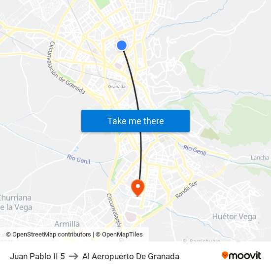 Juan Pablo II 5 to Al Aeropuerto De Granada map