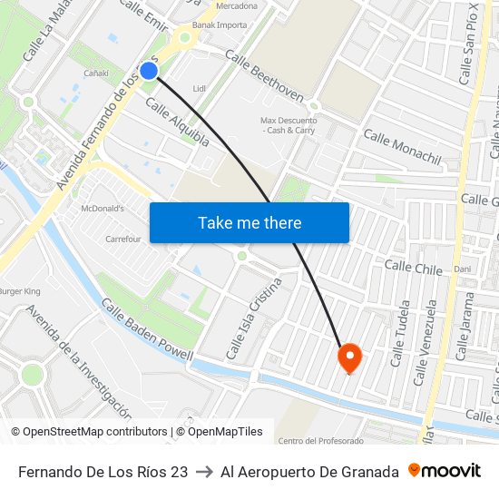 Fernando De Los Ríos 23 to Al Aeropuerto De Granada map