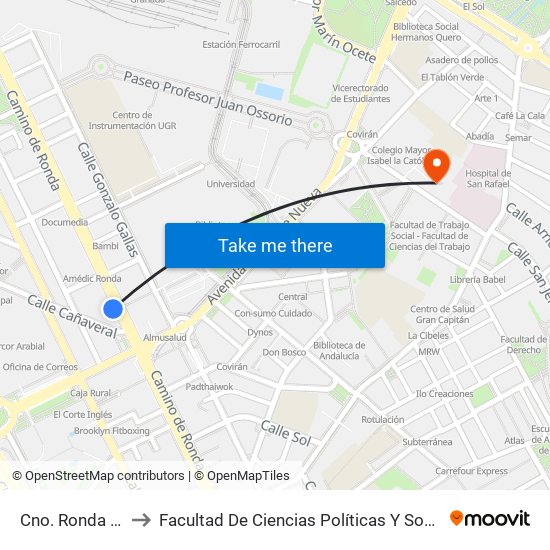 Cno. Ronda 125 to Facultad De Ciencias Políticas Y Sociología map