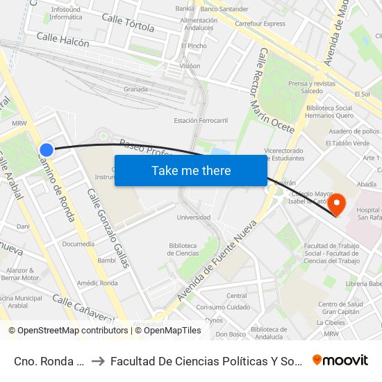 Cno. Ronda 184 to Facultad De Ciencias Políticas Y Sociología map