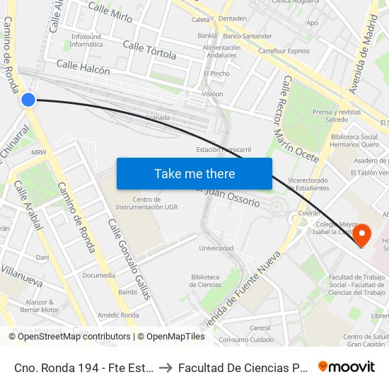 Cno. Ronda 194 - Fte Estadio De La Juventud to Facultad De Ciencias Políticas Y Sociología map