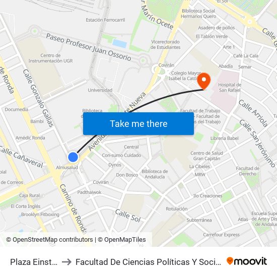 Plaza Einstein to Facultad De Ciencias Políticas Y Sociología map
