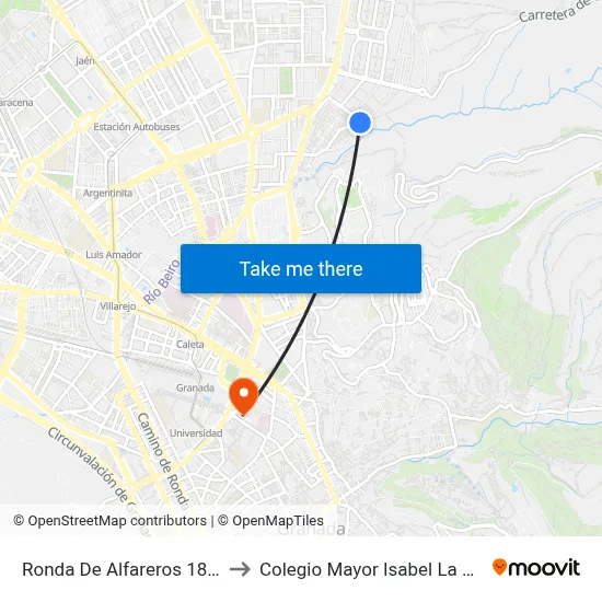 Ronda De Alfareros 18 - Aavv to Colegio Mayor Isabel La Católica map