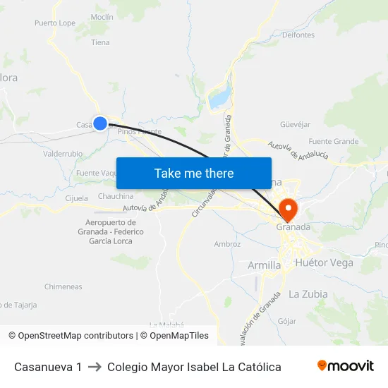 Casanueva 1 to Colegio Mayor Isabel La Católica map