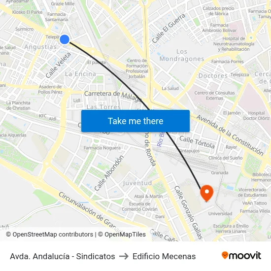 Avda. Andalucía - Sindicatos to Edificio Mecenas map