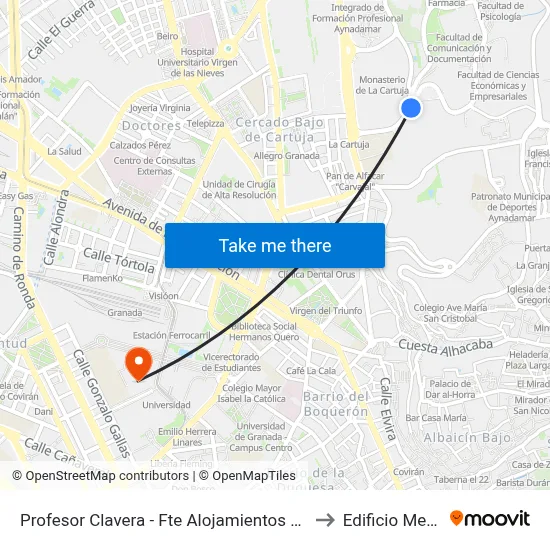 Profesor Clavera - Fte Alojamientos Universitarios to Edificio Mecenas map