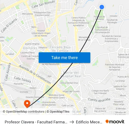 Profesor Clavera - Facultad Farmacia 2 to Edificio Mecenas map
