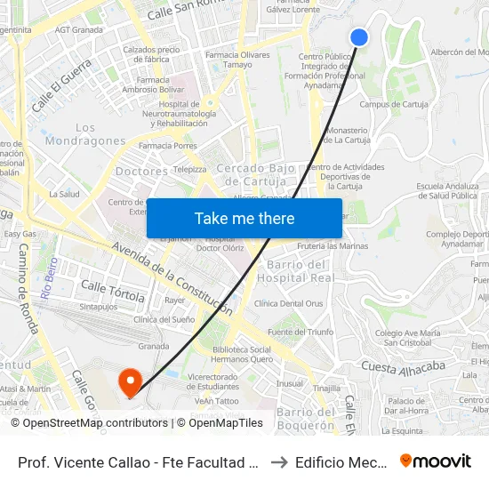 Prof. Vicente Callao - Fte Facultad Teología to Edificio Mecenas map