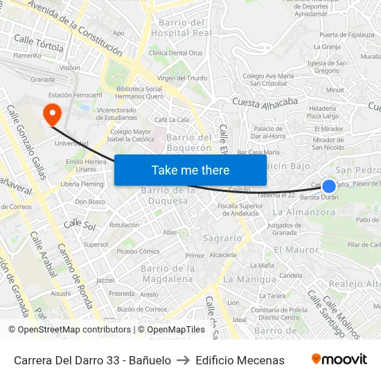Carrera Del Darro 33 - Bañuelo to Edificio Mecenas map