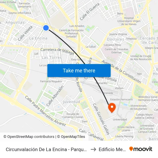 Circunvalación De La Encina - Parque La Rosaleda to Edificio Mecenas map
