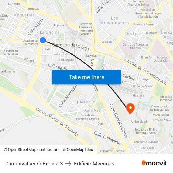 Circunvalación Encina 3 to Edificio Mecenas map