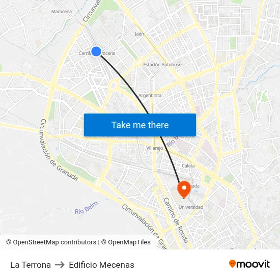 La Terrona to Edificio Mecenas map