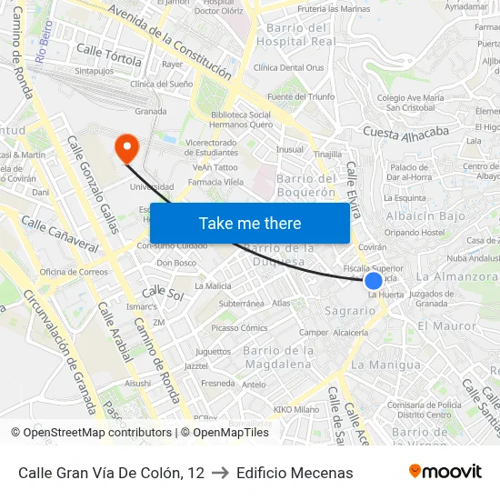 Calle Gran Vía De Colón, 12 to Edificio Mecenas map