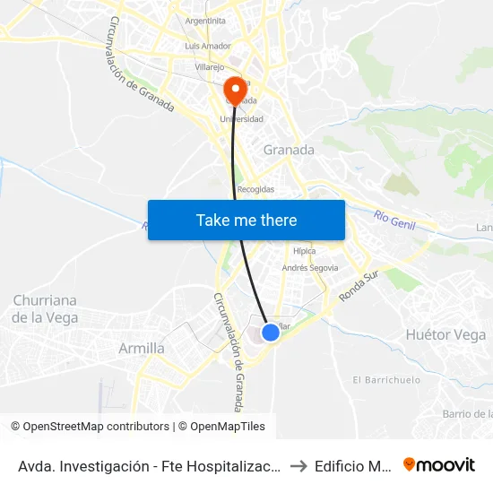 Avda. Investigación - Fte Hospitalización Campus Salud to Edificio Mecenas map