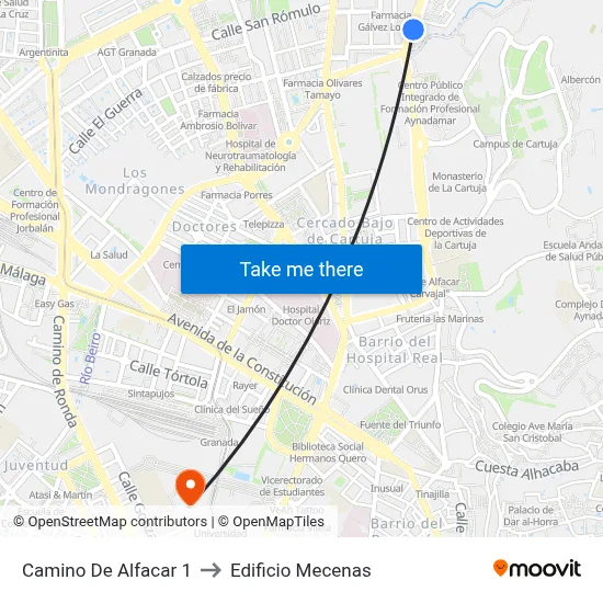 Camino De Alfacar 1 to Edificio Mecenas map