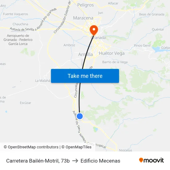 Carretera Bailén-Motril, 73b to Edificio Mecenas map