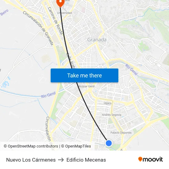 Nuevo Los Cármenes to Edificio Mecenas map