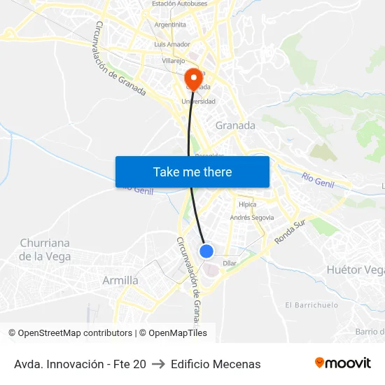 Avda. Innovación - Fte 20 to Edificio Mecenas map