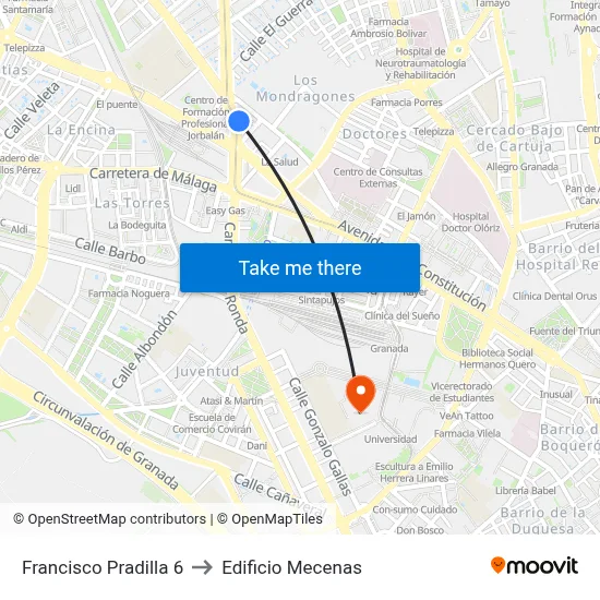 Francisco Pradilla 6 to Edificio Mecenas map