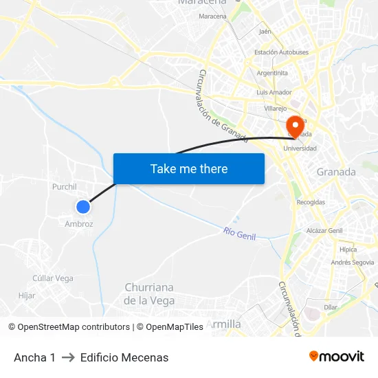 Ancha 1 to Edificio Mecenas map