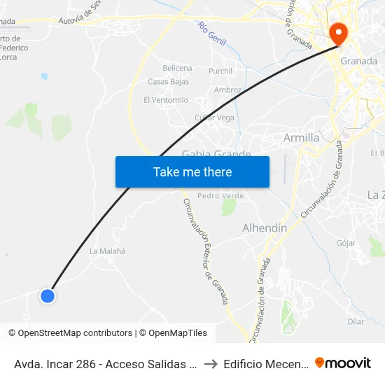 Avda. Incar 286 - Acceso Salidas Lidl to Edificio Mecenas map