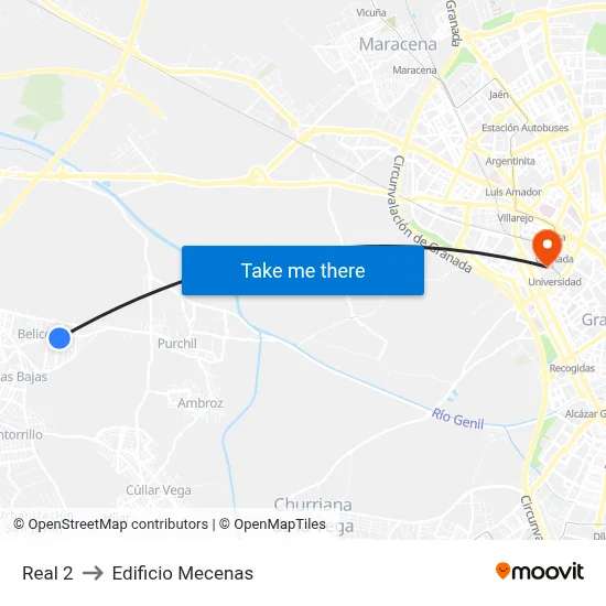 Real 2 to Edificio Mecenas map