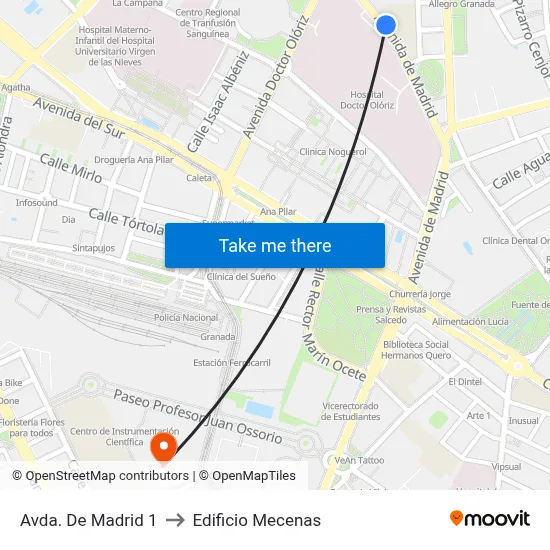 Avda. De Madrid 1 to Edificio Mecenas map