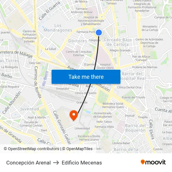 Concepción Arenal to Edificio Mecenas map