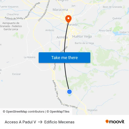 Acceso A Padul V to Edificio Mecenas map
