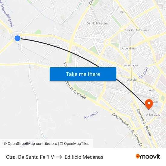 Ctra. De Santa Fe 1 V to Edificio Mecenas map