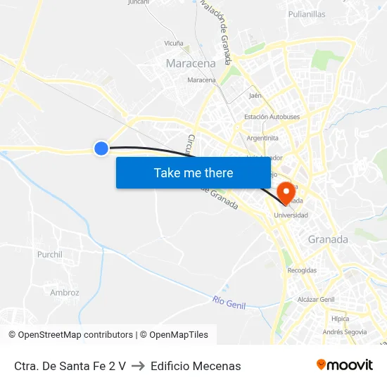 Ctra. De Santa Fe 2 V to Edificio Mecenas map
