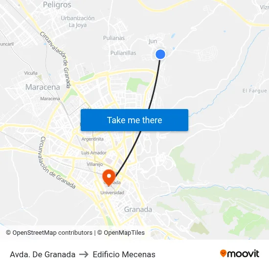 Avda. De Granada to Edificio Mecenas map