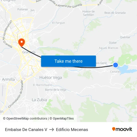 Embalse De Canales V to Edificio Mecenas map